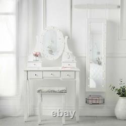 Miroir Blanc Moderne Led Dressing Table Vanity Set Cabinet De Bijoux Miroir