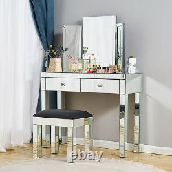 Miroir De Luxe Dressing Table Miroir Tabouret Set Chambre Meubles Verre Vanité