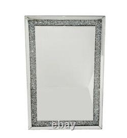 Miroir En Diamant Broyé 100x70cm Verre Dressing Argent Sparkly Plein Longueur Mur