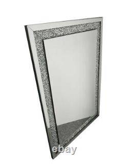Miroir En Diamant Broyé 100x70cm Verre Dressing Argent Sparkly Plein Longueur Mur