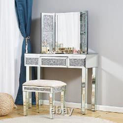 Miroir En Verre Diamant Dressing Table De Maquillage Console De Bureau Miroir Et Tabouret