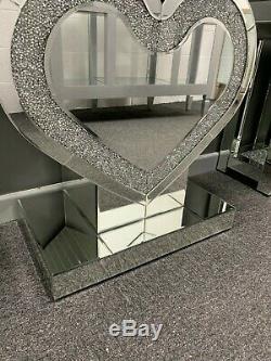 Miroir Étincelant Crushed Cristal Glitz Coeur Console D'affichage Coiffeuse