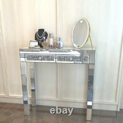 Miroir Verre 2 Tiroirs Diamond Dressing Table Console Make-up Bureau Chambre Uk