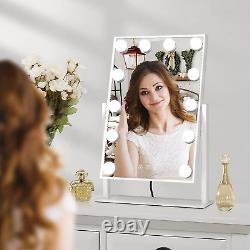 Miroir de coiffeuse Meidom Hollywood avec lumières, table de toilette éclairée blanche.