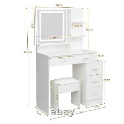 Miroir de coiffeuse avec lumière Tabouret Ensemble de vanité de maquillage Organisateur de bureau Commode