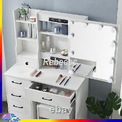 Miroir de table de toilette pour femmes avec ampoules LED et ensemble de coiffeuse avec 5 tiroirs au Royaume-Uni