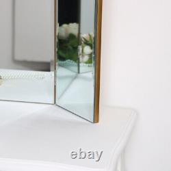 Miroir de vanité triple en arc en or antique pour table de toilette maquillage glamour sur le dessus