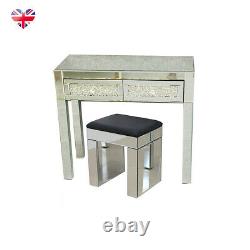 Mirrored 2 Tiroirs Dressing Table Bedroom Console Vanity Make-up Desk Royaume-uni