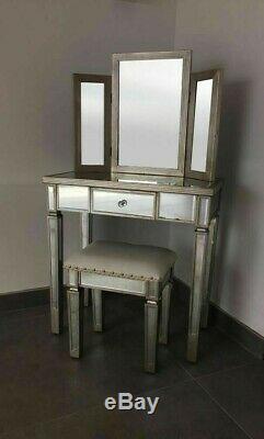 Mirrored Coiffeuse Ensemble Tabouret Miroir Vanity Bedroom Furniture Vénitien