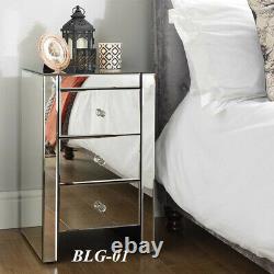 Mirrored Glass Bedroom Range Bedside Dressing Table Chests Of Drawers Uk Stock