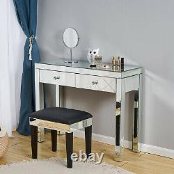 Mirrored Make Up Bureau De Table De Dressing En Verre Avec 2 Tiroirs Console Chambre Vanité Nouveau