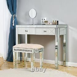 Mirrored Make Up Bureau De Table De Dressing En Verre Avec 2 Tiroirs Console Chambre Vanité Nouveau