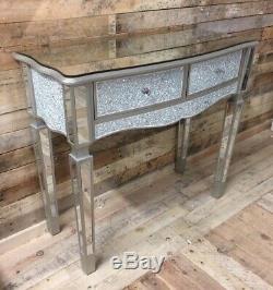 Mirrored Mosaic Crackle Argent Coiffeuse Table Console Avec Tiroirs