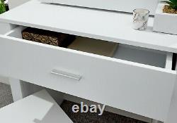 Moderne Table De Dressing Blanc Sliding Miroir & Tabouret Vanity Unit Hobson