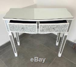 Mosaïque Mirrored Crackle Coiffeuse Table Console Avec Tiroirs