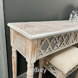 Newport Lattice Mirrored Ash 2 Drawer Console Dressing Table & Tabouret Set