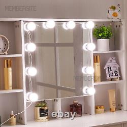 Nouvelle coiffeuse coiffeuse maquillage avec miroir lumineux à LED, 7 tiroirs et 10 étagères