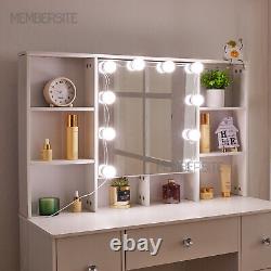 Nouvelle coiffeuse coiffeuse maquillage avec miroir lumineux à LED, 7 tiroirs et 10 étagères