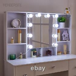 Nouvelle coiffeuse coiffeuse maquillage avec miroir lumineux à LED, 7 tiroirs et 10 étagères