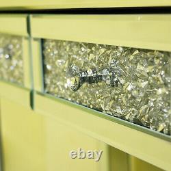Royaume-uni Miroir En Verre 2 Tiroirs Diamond Dressing Table Console Make-up Chambre À Coucher
