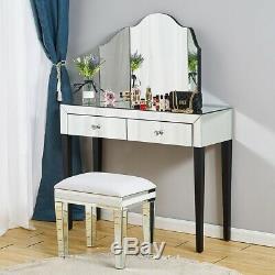Royaume-uni Mirrored Sparkly 1/2 Tiroirs Coiffeuse Tabouret Miroir Cushioned Vanity Set