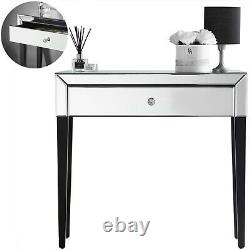 Silver Mirrored Dressing Table 1 Tiroir Dresser Desk Vanity Mirrored Finish