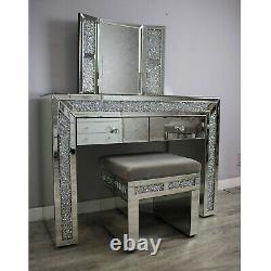 Silver Sparkle Dressing Table Set 2 Tiroirs Chambre Vanity Maquillage Miroir De Bureau