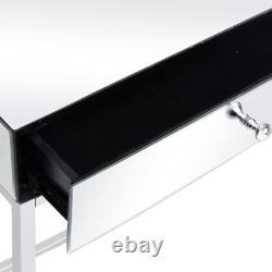 Slim Luxury Glass Mirrored Console Dressing Table Hallway Dresser Avec 2 Tiroirs