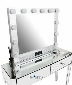 Table D'habillage Ampoules Hollywood Miroir Bluetooth Haut-parleur Intégré Plug Silver Set