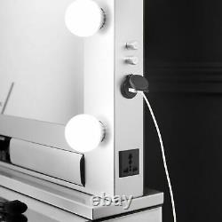Table D'habillage Ampoules Hollywood Miroir Bluetooth Haut-parleur Intégré Plug Silver Set