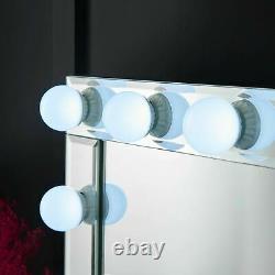 Table D'habillage Hollywood Ampoules Miroir Bluetooth Haut-parleur Usb Chargeur Argent Set