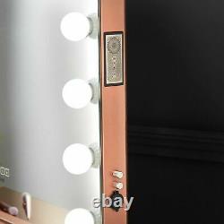 Table D'habillage Hollywood Ampoules Miroir Usb Chargeur Haut-parleur Bluetooth Rosegold Set