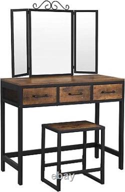 Table D'habillage Industrielle Chambre À Coucher Vanity Unit Vintage Retro Tabouret Grand Miroir