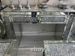 Table De Dressage Miroir En Cristal Broyé Avec 2 Tiroirs, Écrasement Diamant 120cm