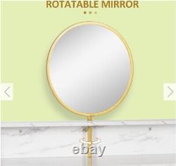 Table De Dressing Moderne Avec Rangement Ouvert Miroir Rond Faux Chambre En Marbre Blanc