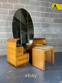 Table De Dressing Vintage Art Déco Avec Miroir Et Bureau En Verre De Tabouret Antique