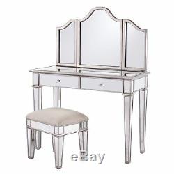 Table De Mirrored Vanity Dressing Commode Console Tiroir Chambre Tabouret Miroir Set