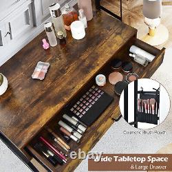 Table De Vanité Industrielle Avec Table De Maquillage Miroir Réglable Cosmétique Avec Pochette De Brosse