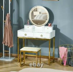 Table Dressing De Luxe Tabouret Chaise Gold Base Led Miroir Chambre Maquillage Vanité