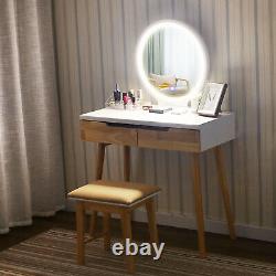 Table Dressing En Bois Vanity Makeup Desk Tabouret Led Lighted Mirror Organisateur Nouveau