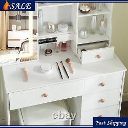 Table de maquillage avec miroir LED Coiffeuse Chambre à coucher commode moderne avec 6 tiroirs Bureau