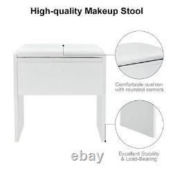 Table de maquillage d'angle blanche avec miroir, 5 tiroirs et tabouret