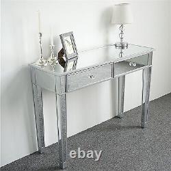 Table de maquillage en verre à deux tiroirs pour chambre à coucher avec miroir et console de coiffeuse