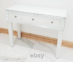 Table de maquillage en verre blanc, table d'entrée en verre miroir, table de toilette avec miroir, bureau console.
