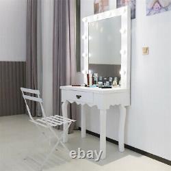 Table de toilette blanche en bois avec miroir et éclairage gradable pour bijoux et maquillage