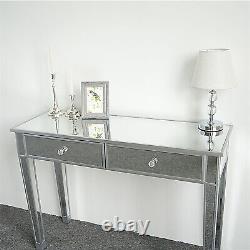 Table de toilette en verre à 2 tiroirs avec miroir pour chambre à coucher, table de maquillage console de coiffeuse