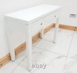 Table de toilette en verre blanc pour hall d'entrée avec miroir et station de maquillage