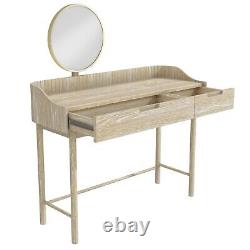 Table de toilette moderne du milieu du siècle en bois clair avec miroir et tiroirs SSK004