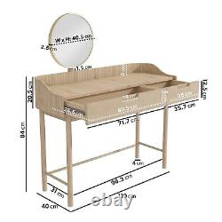 Table de toilette moderne du milieu du siècle en bois clair avec miroir et tiroirs SSK004