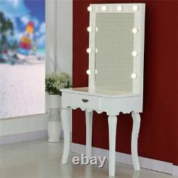 Table de toilette moderne laquée blanc brillant avec éclairage LED de 170 cm de hauteur pour salon de coiffure.